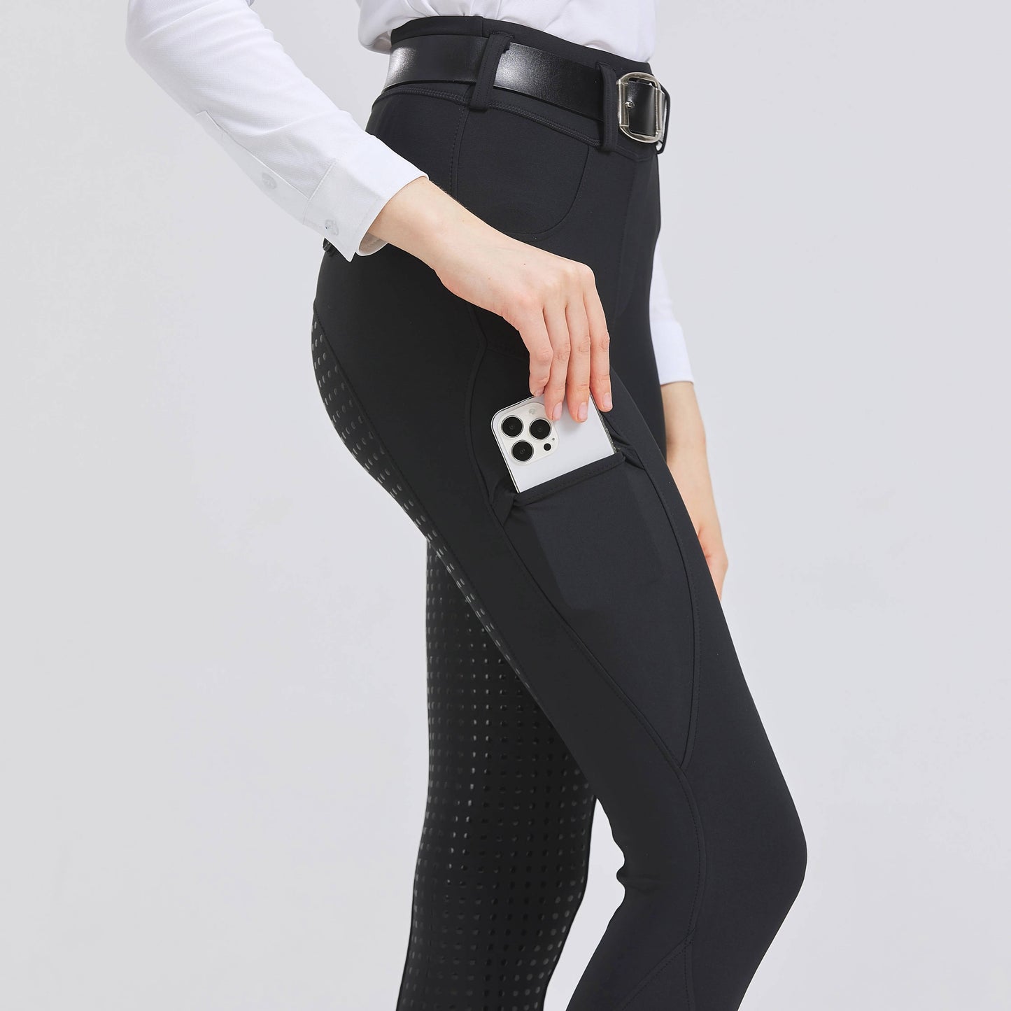 Women equestrian riding pants full silicone grip seat-to-ankle anti-slip stretch fabric secure saddle hold