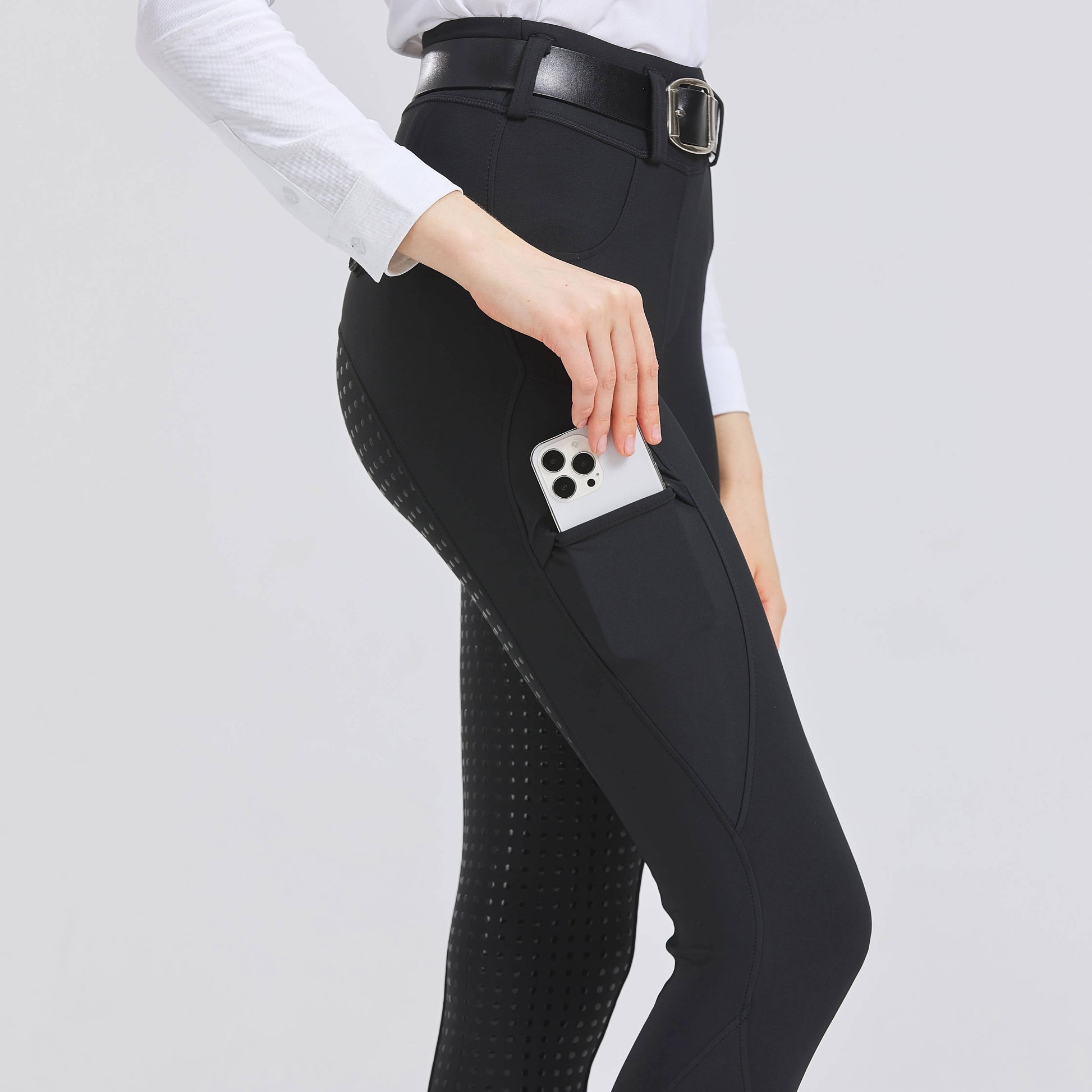 Women equestrian riding pants full silicone grip seat-to-ankle anti-slip stretch fabric secure saddle hold