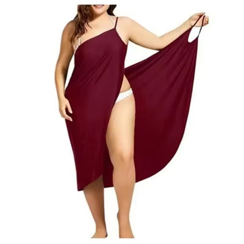 Women's white cotton beach cover-up dress, loose flowing silhouette with breezy lightweight fabric