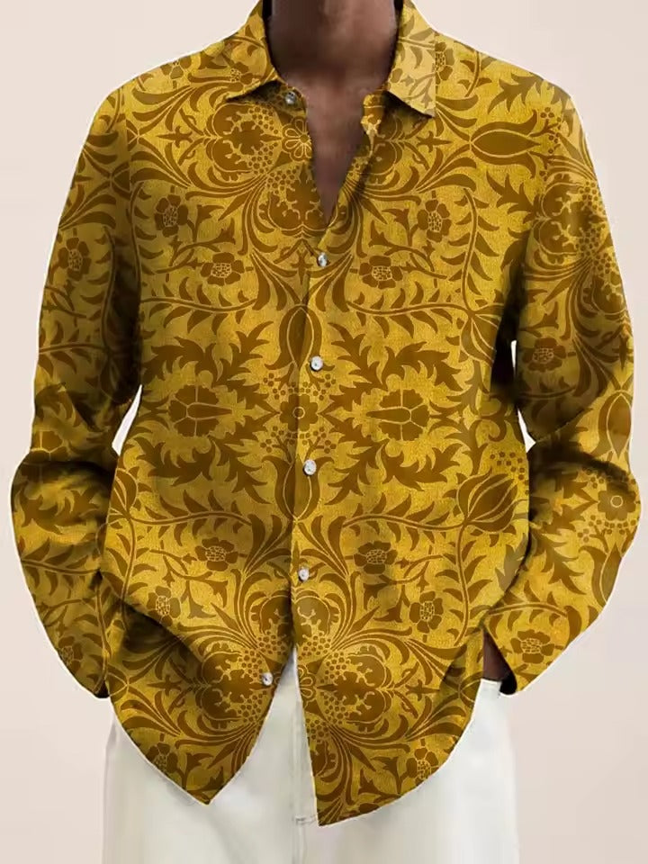 Men's navy casual button-down shirt with 3D white blossom floral pattern, perfect for brunch or date night