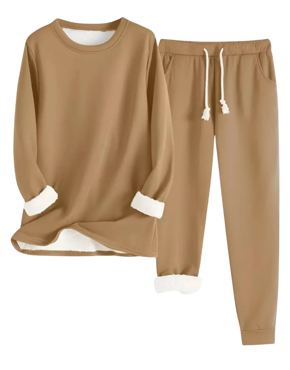 Women's fleece lined sweatsuit set cozy two-piece relaxed fit with soft brushed fuzzy lining