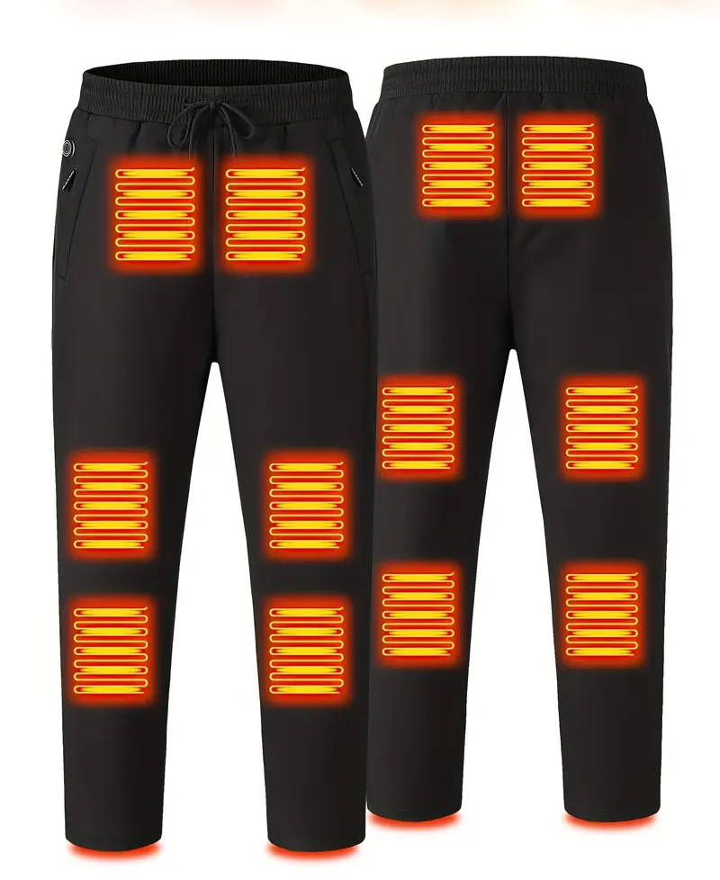 Men's heated pants with dual-zone carbon fiber warming panels for outdoor commuters, slim fit design