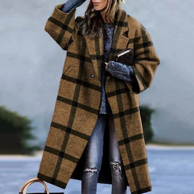 Women's long wool-blend winter coat elegant single-breasted silhouette windproof everyday office wear