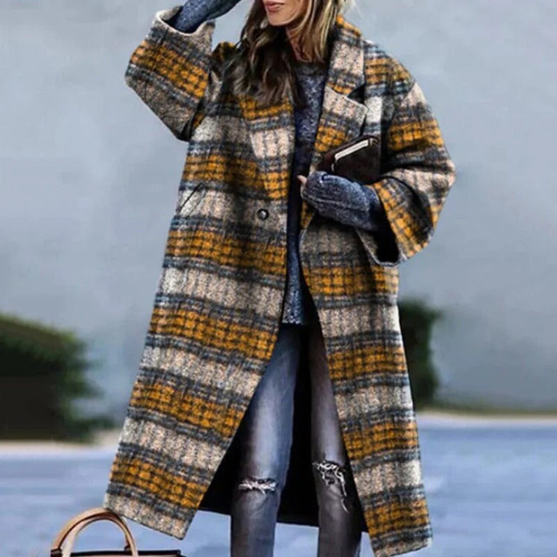 Women's long wool-blend winter coat elegant single-breasted silhouette windproof warm office-to-evening