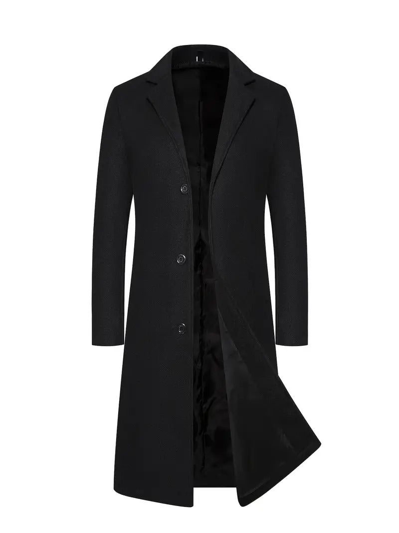Men's camel wool topcoat mid-length 3-button front classic timeless silhouette work casual