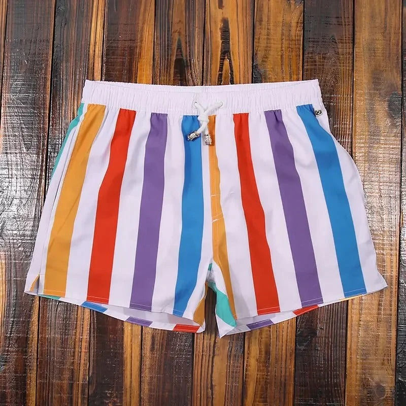 Men's striped swim shorts comfort fit quick-dry drawstring trunks for swimmers beach style