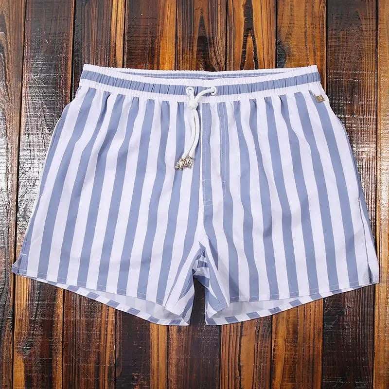 Men's striped swim shorts comfort fit quick-dry drawstring trunks for swimmers beachgoers