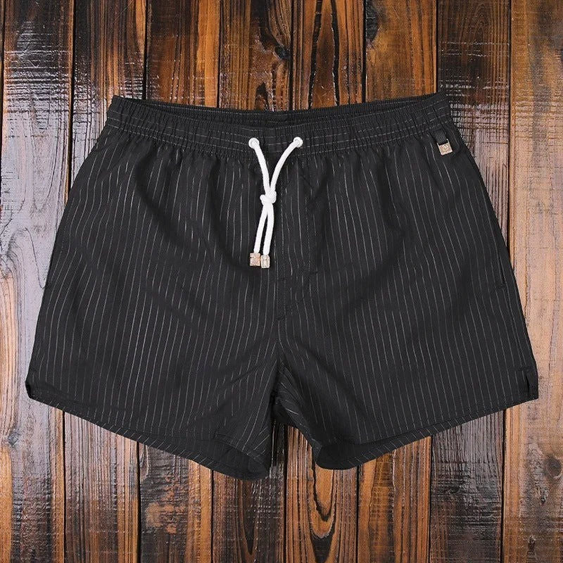 Men's striped swim shorts comfort fit quick-dry drawstring trunks for swimmers beachgoers