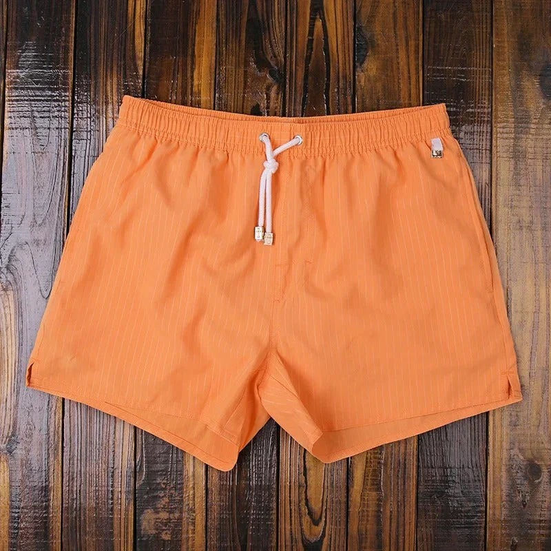 Men's striped swim shorts comfort fit quick-dry drawstring trunks lightweight breathable beachwear