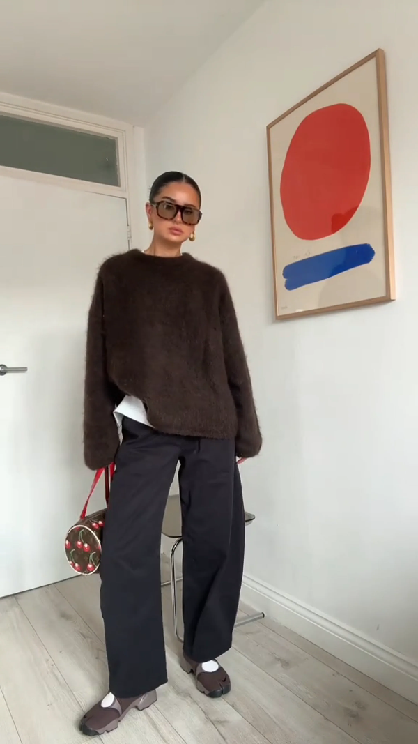 Women's oversized fuzzy knit pullover sweater in cozy neutral tones, relaxed fit for fall layering