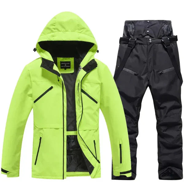 Women's two-piece ski suit set hooded jacket and pants waterproof windproof regular fit cold weather