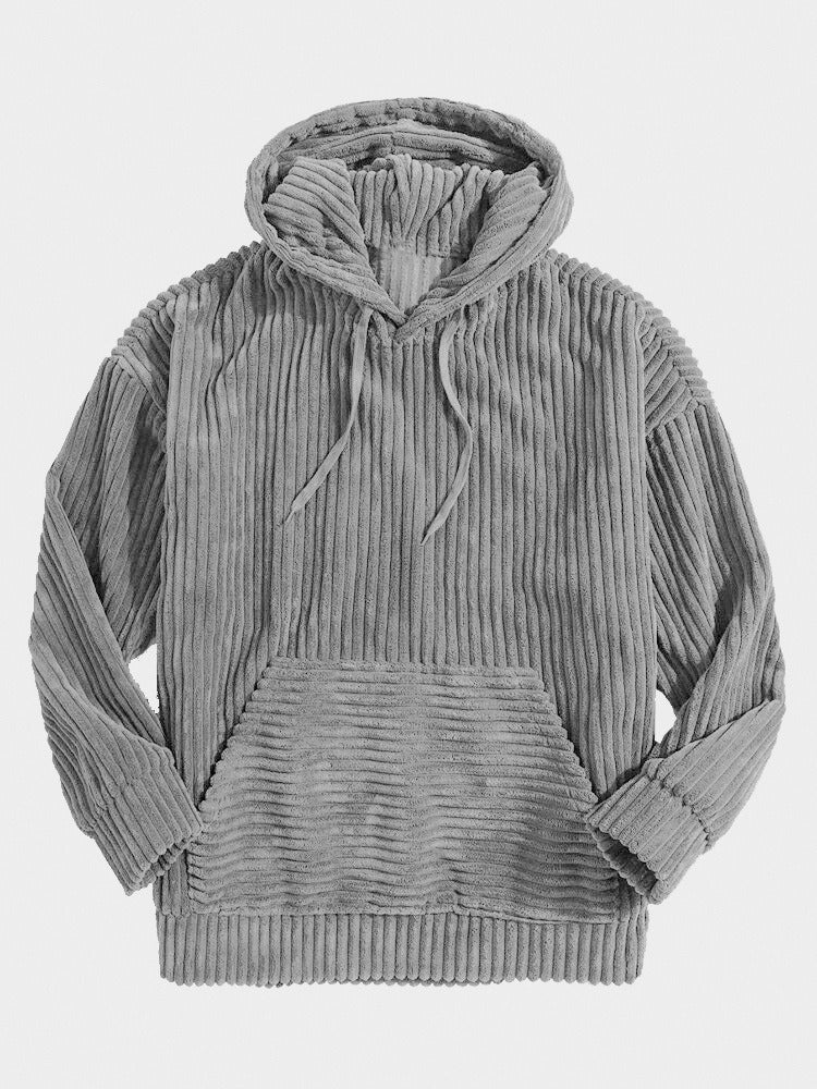Men's oversized corduroy hoodie hooded V-neck kangaroo pocket all-season textured casual fit