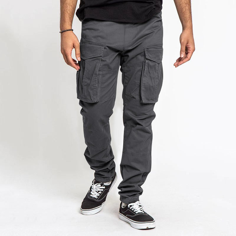 Men's loose fit cargo pants cotton blend with utility pockets, durable all-season outdoor style