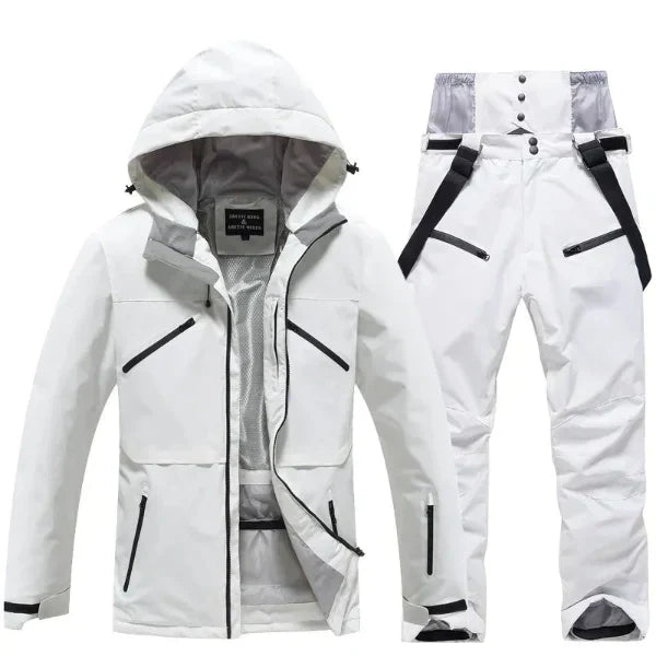 Women's two-piece ski suit set hooded jacket and pants waterproof windproof regular fit cold weather