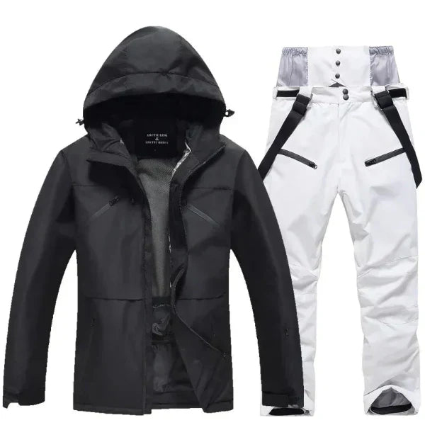 Women's two-piece ski suit set hooded jacket and pants waterproof windproof regular fit cold weather