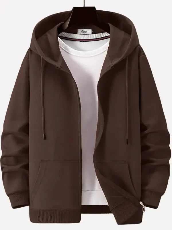 Men's gray zip-up hoodie relaxed fit soft cotton blend with drawstring hood casual wear