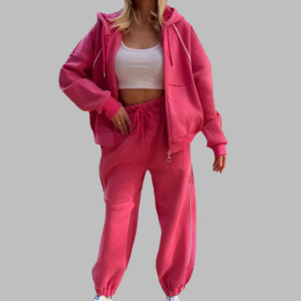 Women's oversized fleece jogging set cozy athleisure sporty knit details soft warm tracksuit
