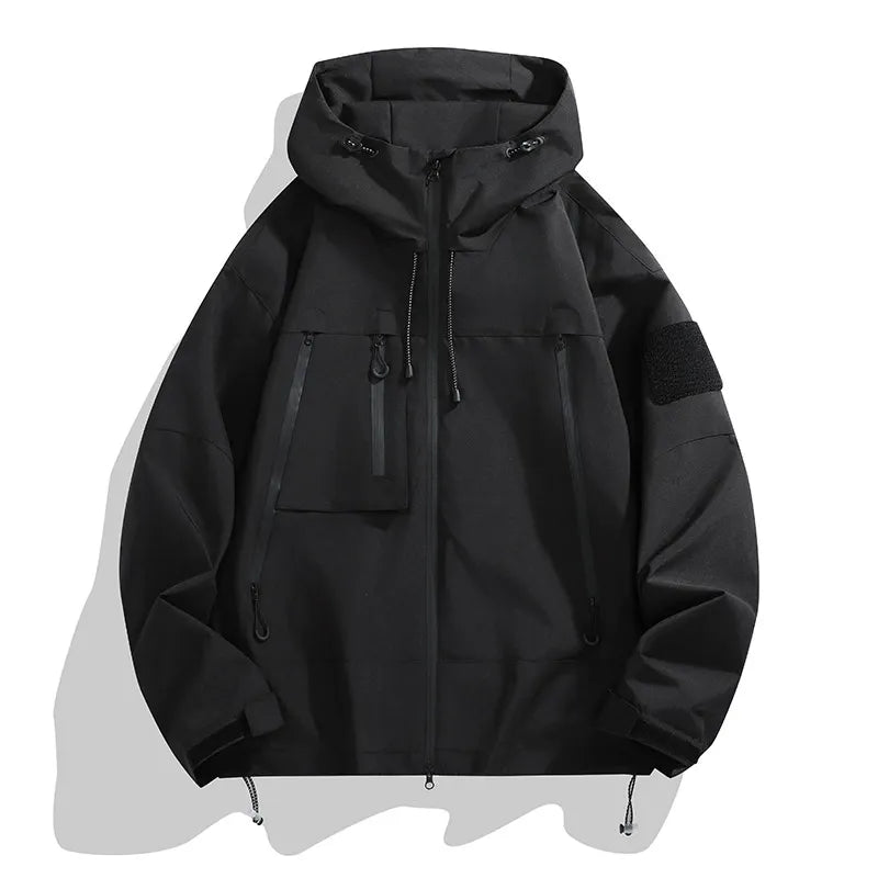 Men's relaxed-fit hooded jacket wind resistant water repellent navy urban commuter outerwear
