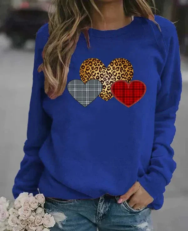 Women's loose fit cotton blend sweatshirt in neutral tone with center-front heart graphic print