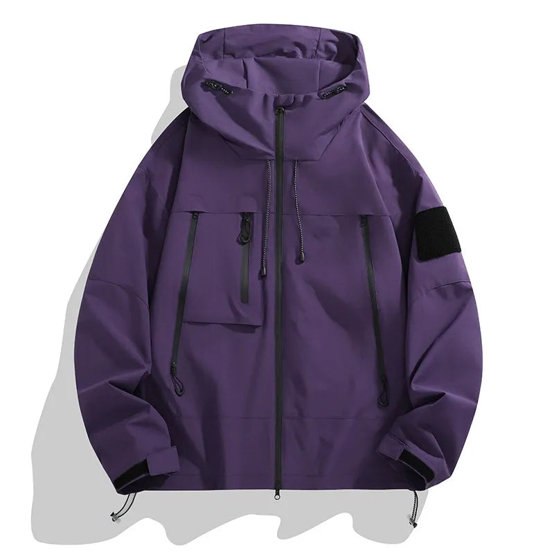 Men's relaxed-fit hooded jacket, wind-resistant water-repellent urban commuter outerwear with adjustable hood