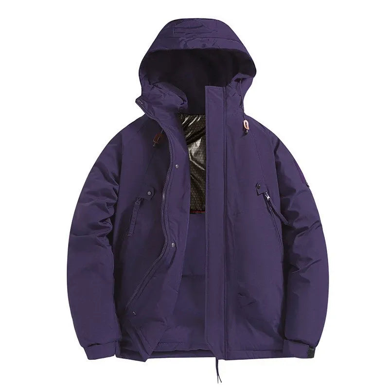 Men's black hooded padded jacket relaxed fit windproof water-resistant with zipper pockets outdoor style