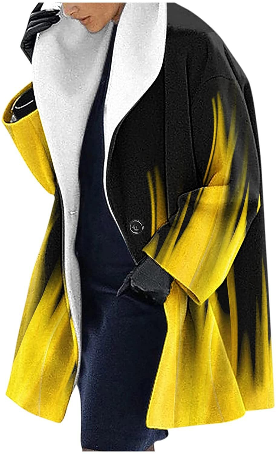 Women's wool blend mid-length hooded coat with bold ethnic floral print, relaxed fit for autumn