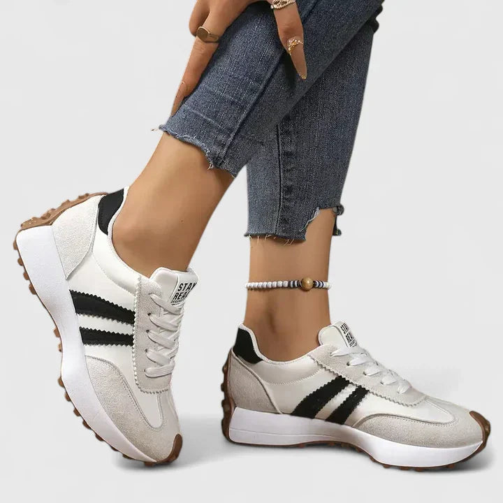 Women's casual anti-slip sneakers in neutral tones, flexible PU upper with non-slip rubber outsole grip