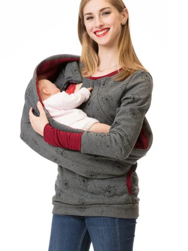 Floral print cotton blend nursing sweatshirt relaxed fit with discreet nursing access for moms