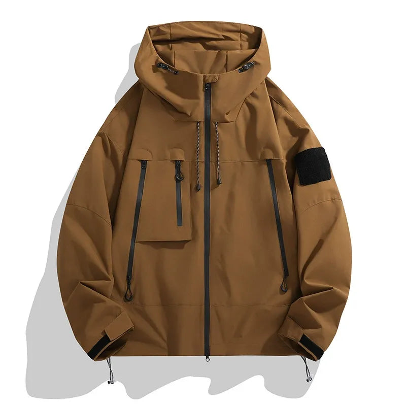 Men's relaxed fit hooded jacket wind resistant water repellent urban commuter outerwear