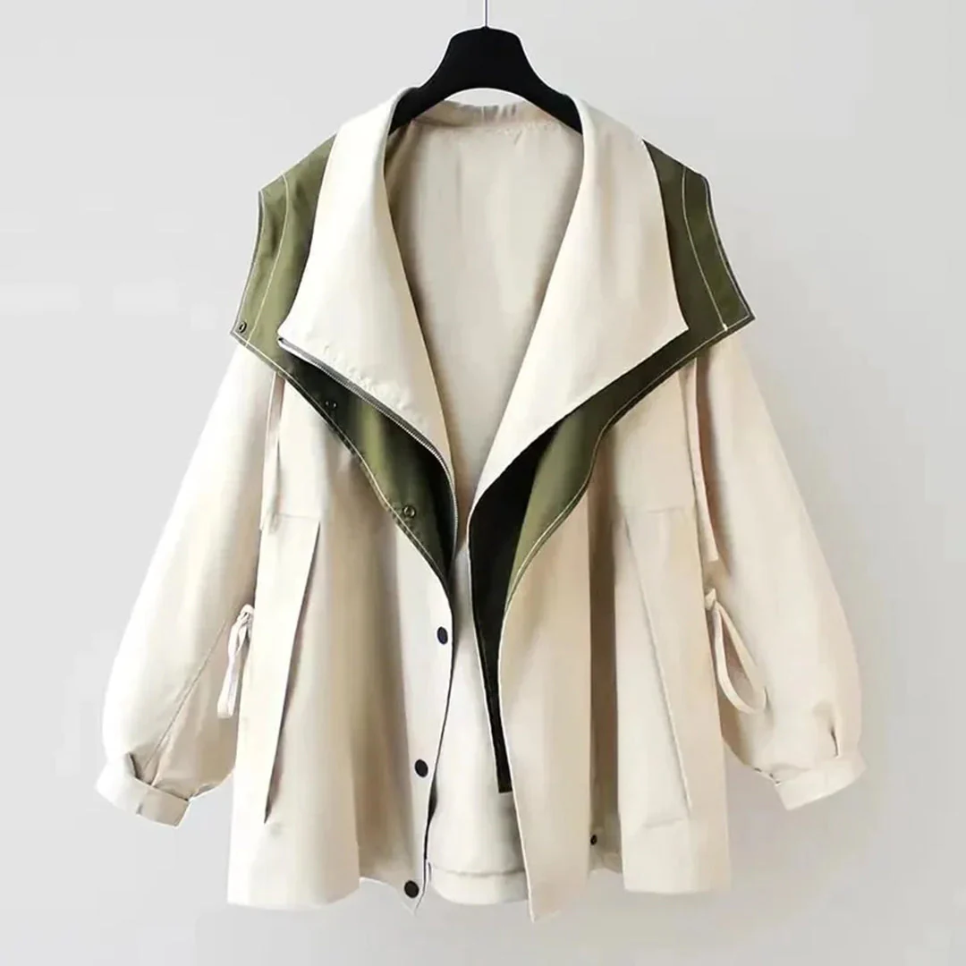 Women's loose waterproof rain jacket layered look casual outerwear in relaxed silhouette