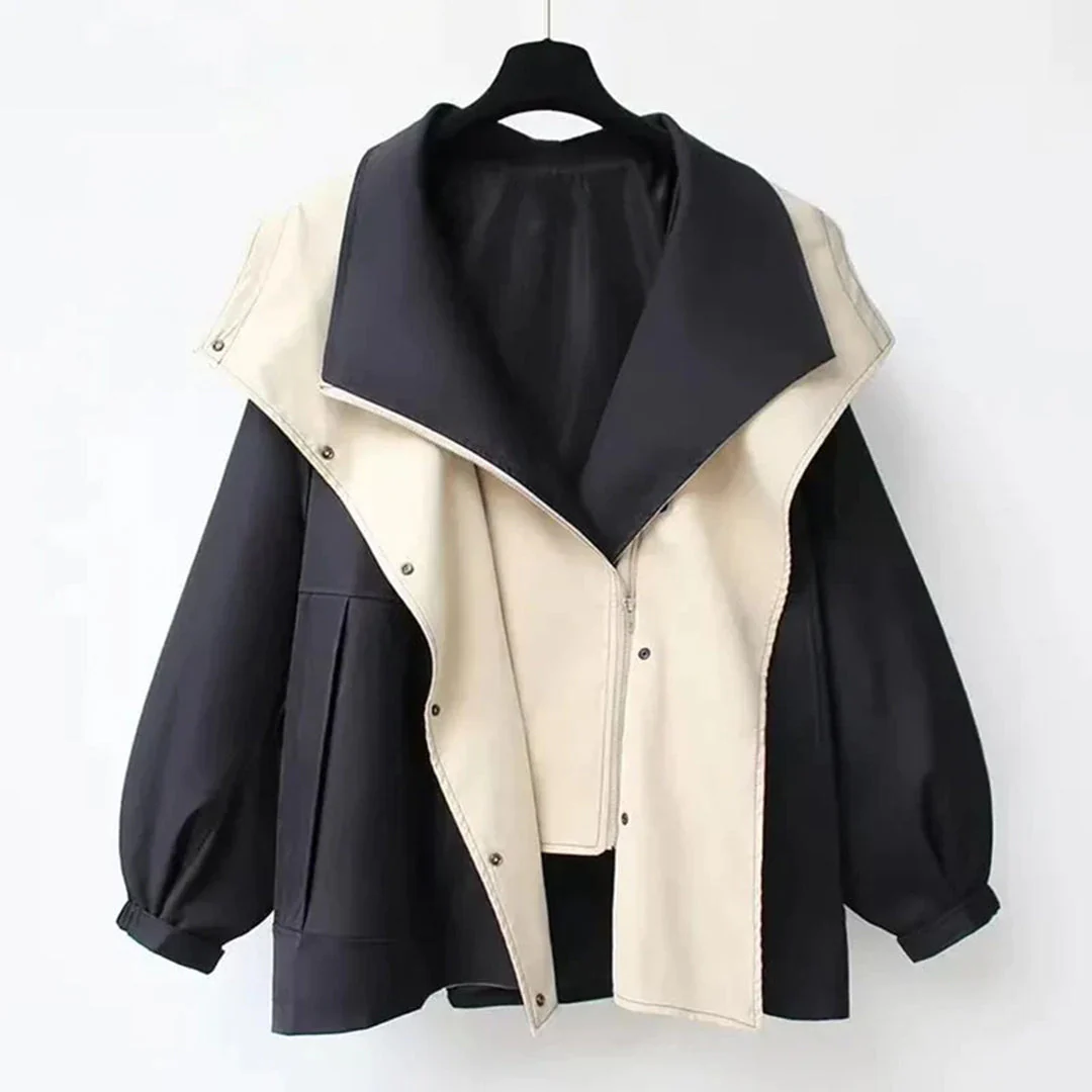 Women's loose waterproof rain jacket layered look casual outerwear in relaxed silhouette