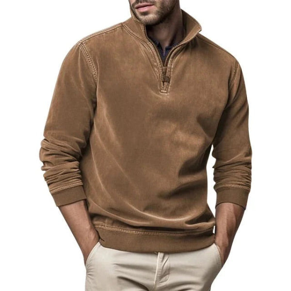 Men's gray quarter-zip pullover regular fit soft fleece with ribbed edges for everyday comfort