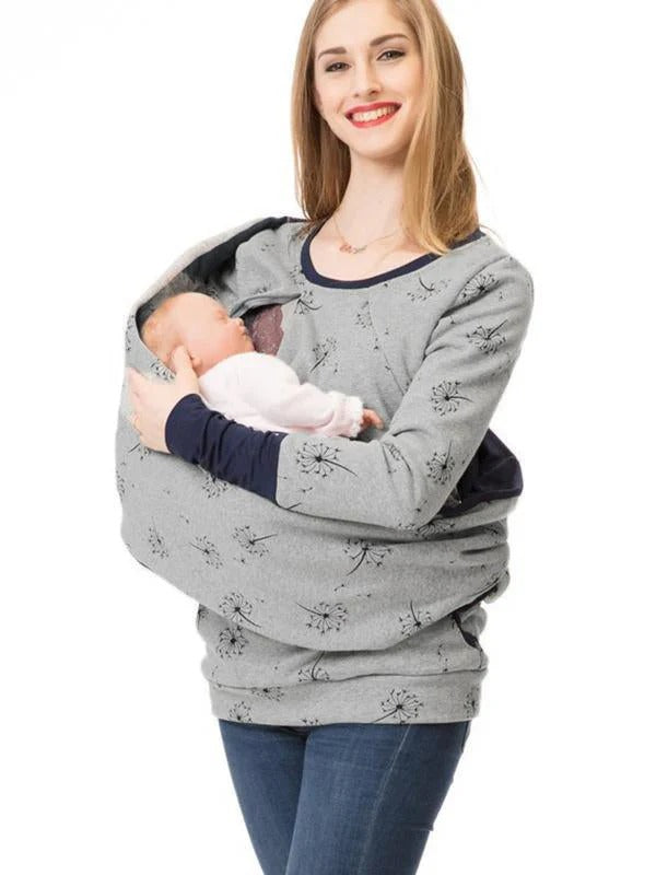 Floral print cotton blend nursing sweatshirt relaxed fit with discreet nursing access for moms