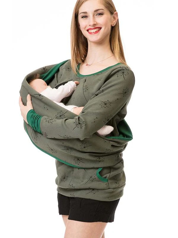 Floral print cotton blend nursing sweatshirt relaxed fit with discreet nursing access for moms