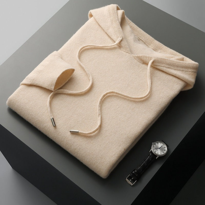 Men's wool blend knit hoodie relaxed fit with drawstring hood soft-touch cozy Nordisk Flair style