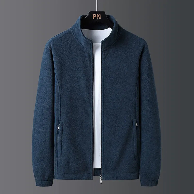 Men's regular fit fleece jacket stand collar full zip casual outdoor layering piece by Urbann Vibe