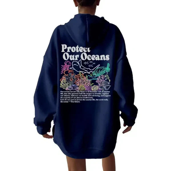 Women's oversized hoodie soft cotton cozy fit with bold printed back design in casual street style