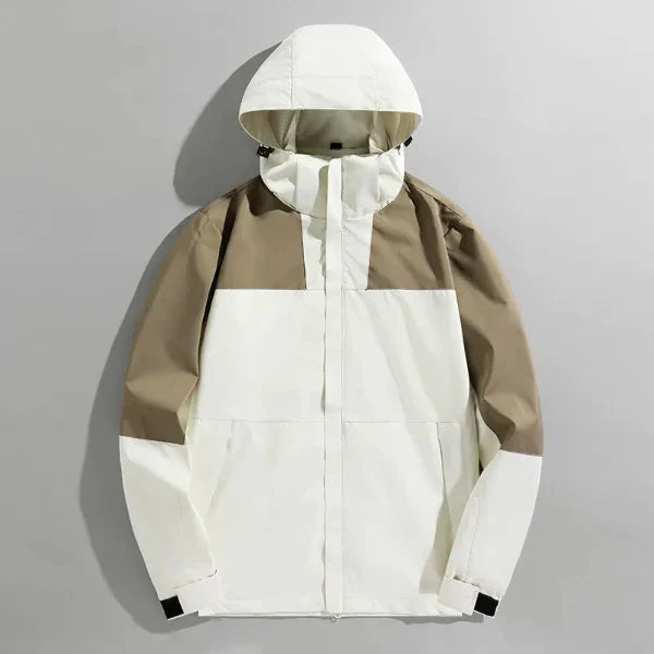 Men's regular fit windproof outdoor jacket with water-resistant finish and detachable hood for hiking