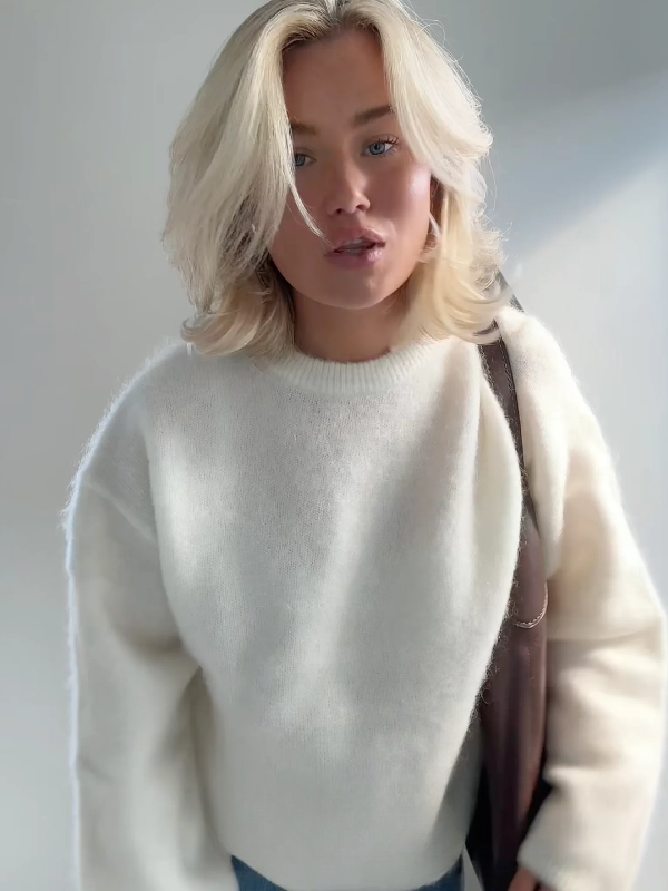 Women's oversized fuzzy knit pullover sweater cozy relaxed fit for warm layering