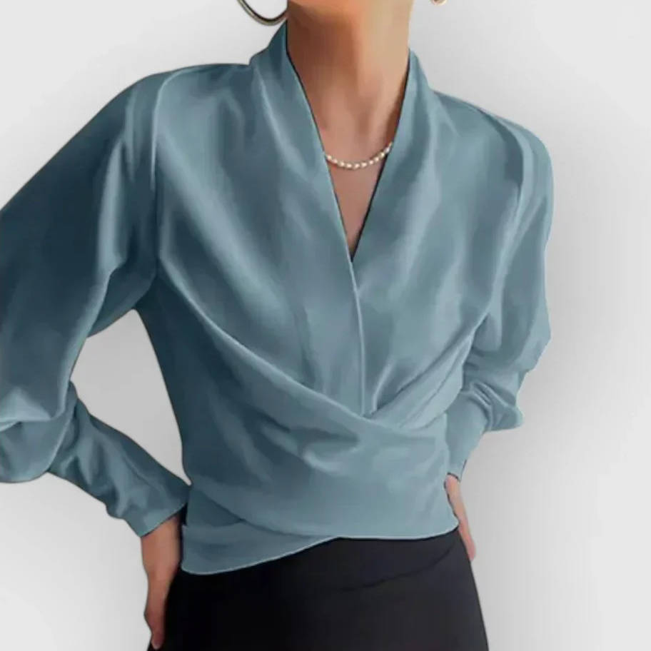 Urbann-Vibe women's satin silk blouse long sleeve professional top with smooth draped silhouette