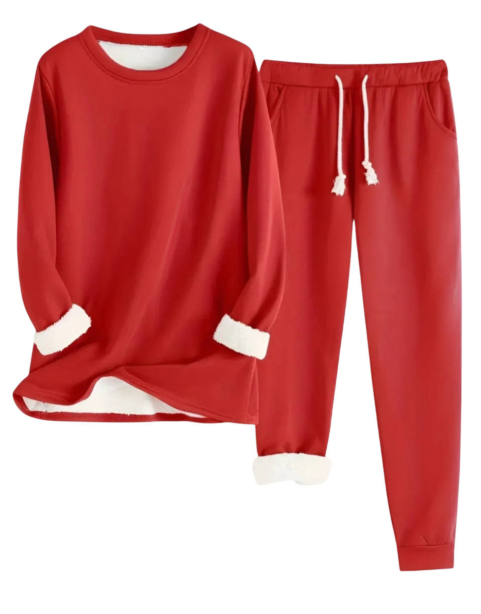 Women's fleece lined sweatsuit set cozy two-piece relaxed fit with soft brushed fuzzy lining