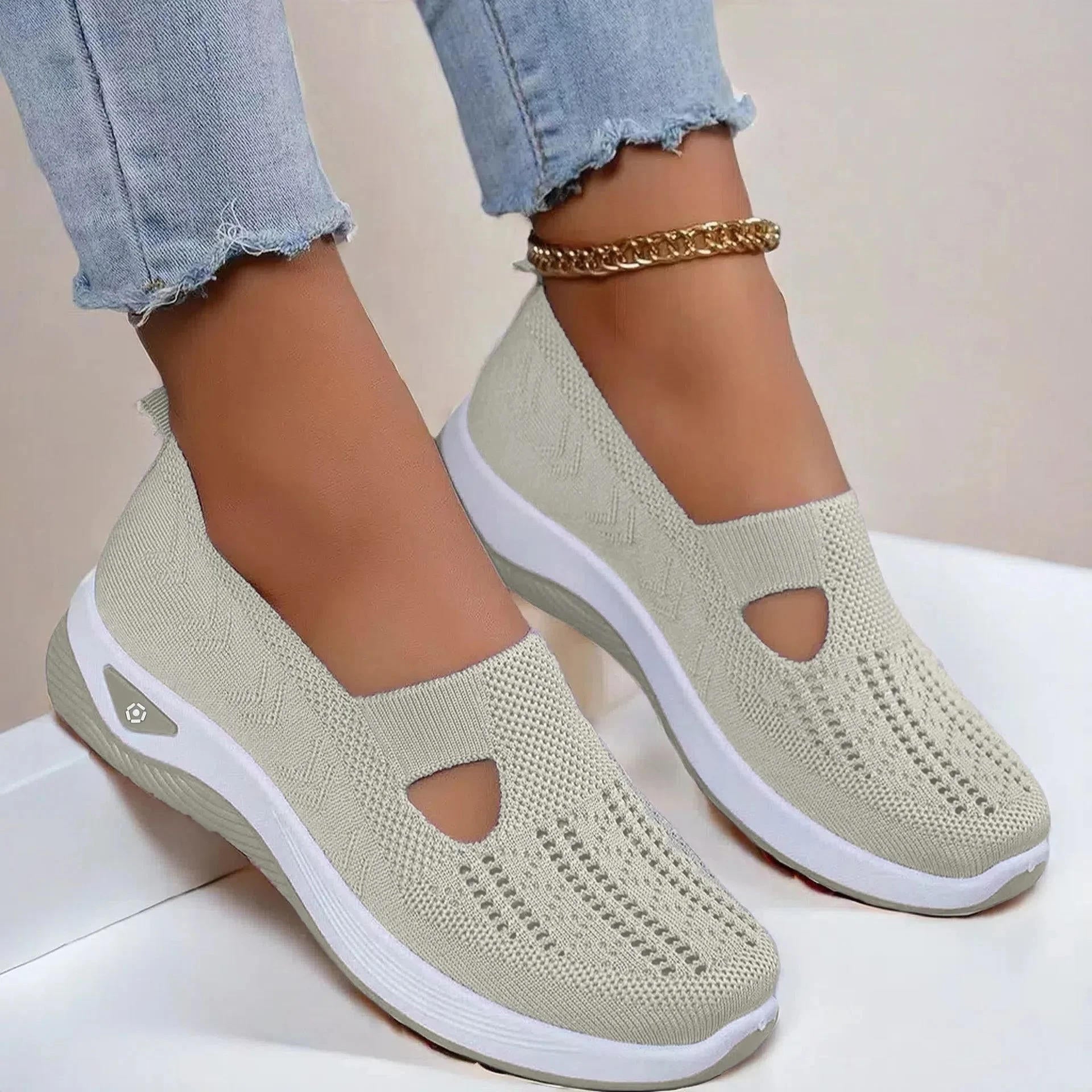 Women's slip-on orthopedic sneakers breathable knit fabric non-slip ergonomic wedge support all-day comfort