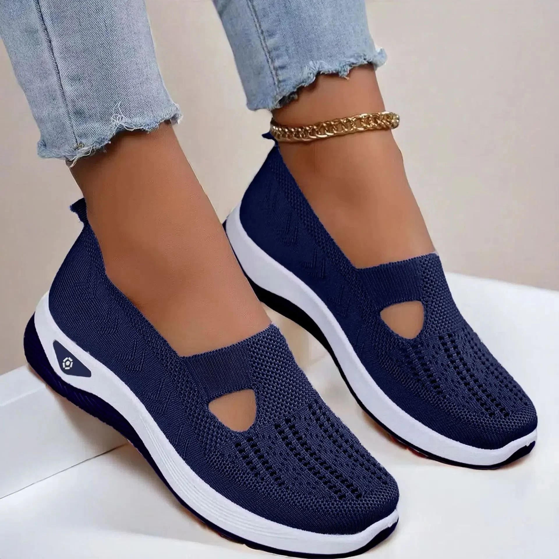 Women's slip-on orthopedic shoes breathable knit upper non-slip ergonomic support all-day comfort