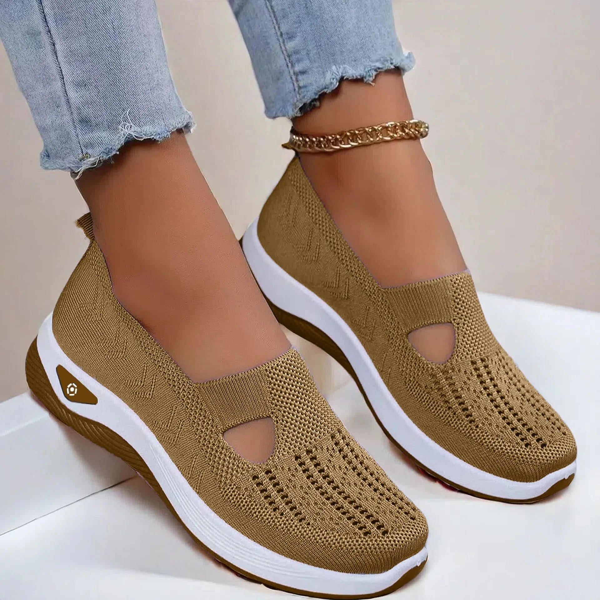 Women's slip-on orthopedic sneakers breathable knit upper non-slip ergonomic wedge cushioned support
