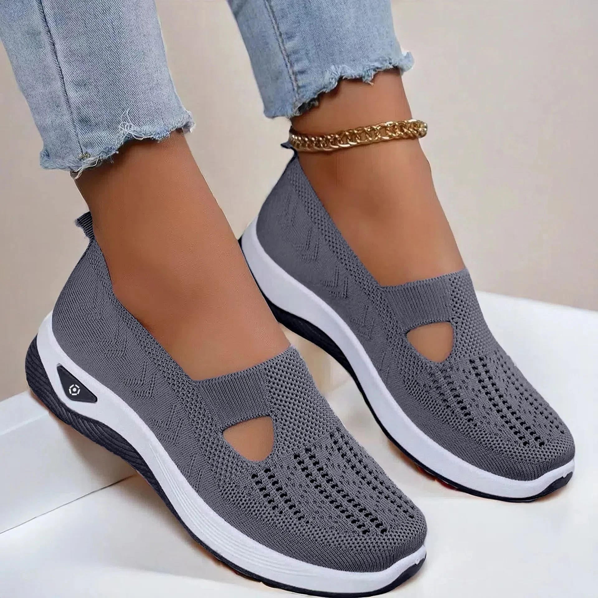 Women's slip-on orthopedic knit sneakers with ergonomic arch support and non-slip sole