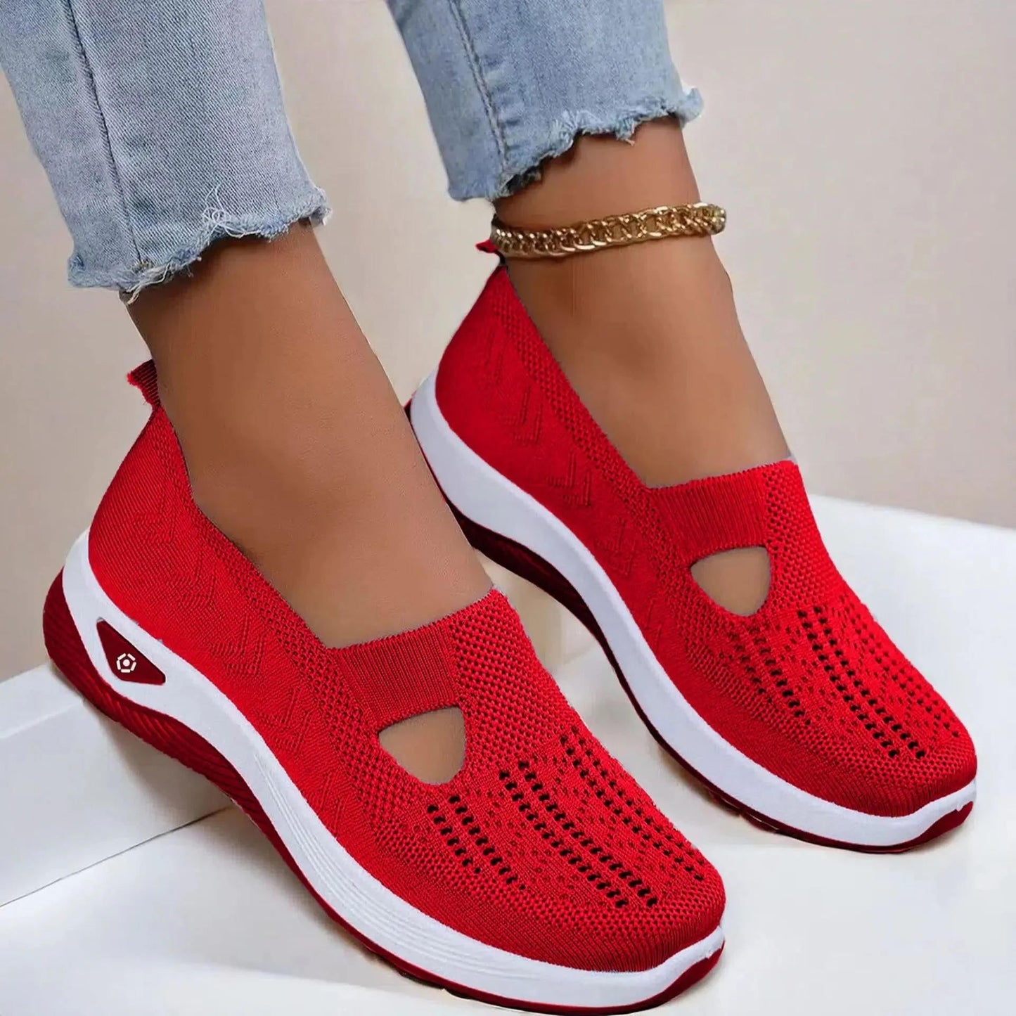 Women's slip-on orthopedic knit sneakers with non-slip ergonomic wedge support for all-day comfort