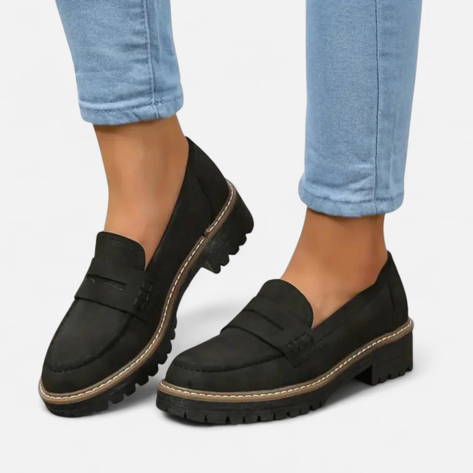 Men's chunky sole penny loafers slip-on dress shoes with lug sole for office and commute