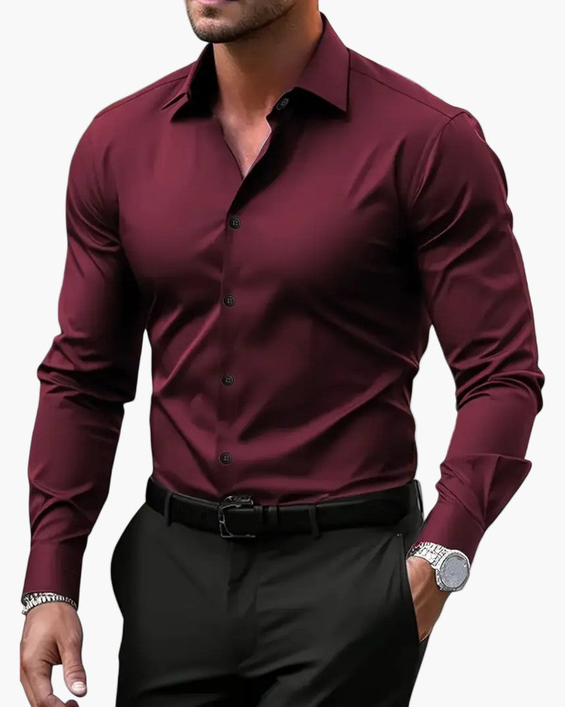 Men's slim fit long sleeve business shirt, wrinkle-resistant tailored dresswear for office professionals