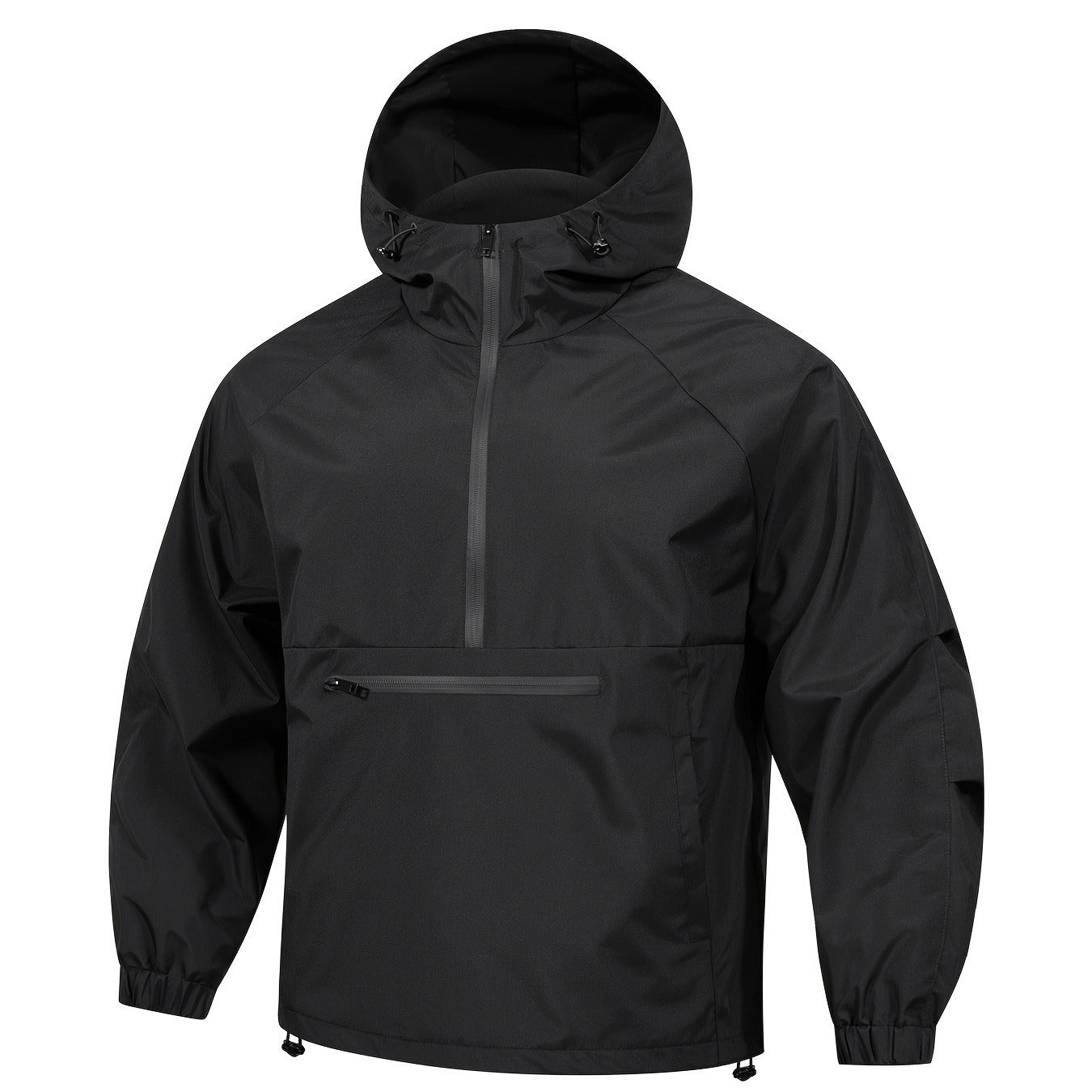 Men's gray half-zip water-resistant hooded pullover hoodie relaxed fit with chest pocket outdoor ready