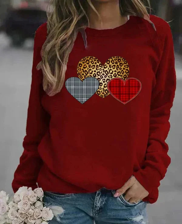Women's loose fit cotton blend sweatshirt cozy gray graphic heart print casual everyday wear